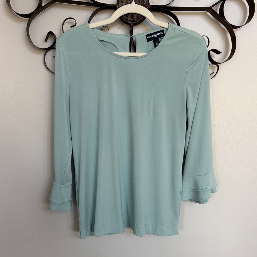 Karl Lagerfeld Mint Green Blouse with Ruffle Cuffs